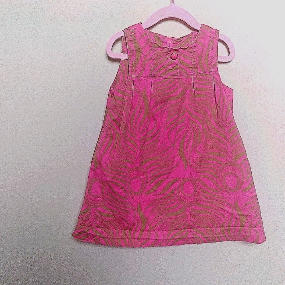 Lilly Pulitzer Girls Pink and Tan Classic Stretch Cotton Shift Dress Size 3
